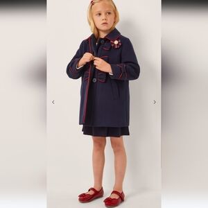Monsoon Dark Blue Pea Coat with Red Trim Girls Size 7-8 Yrs